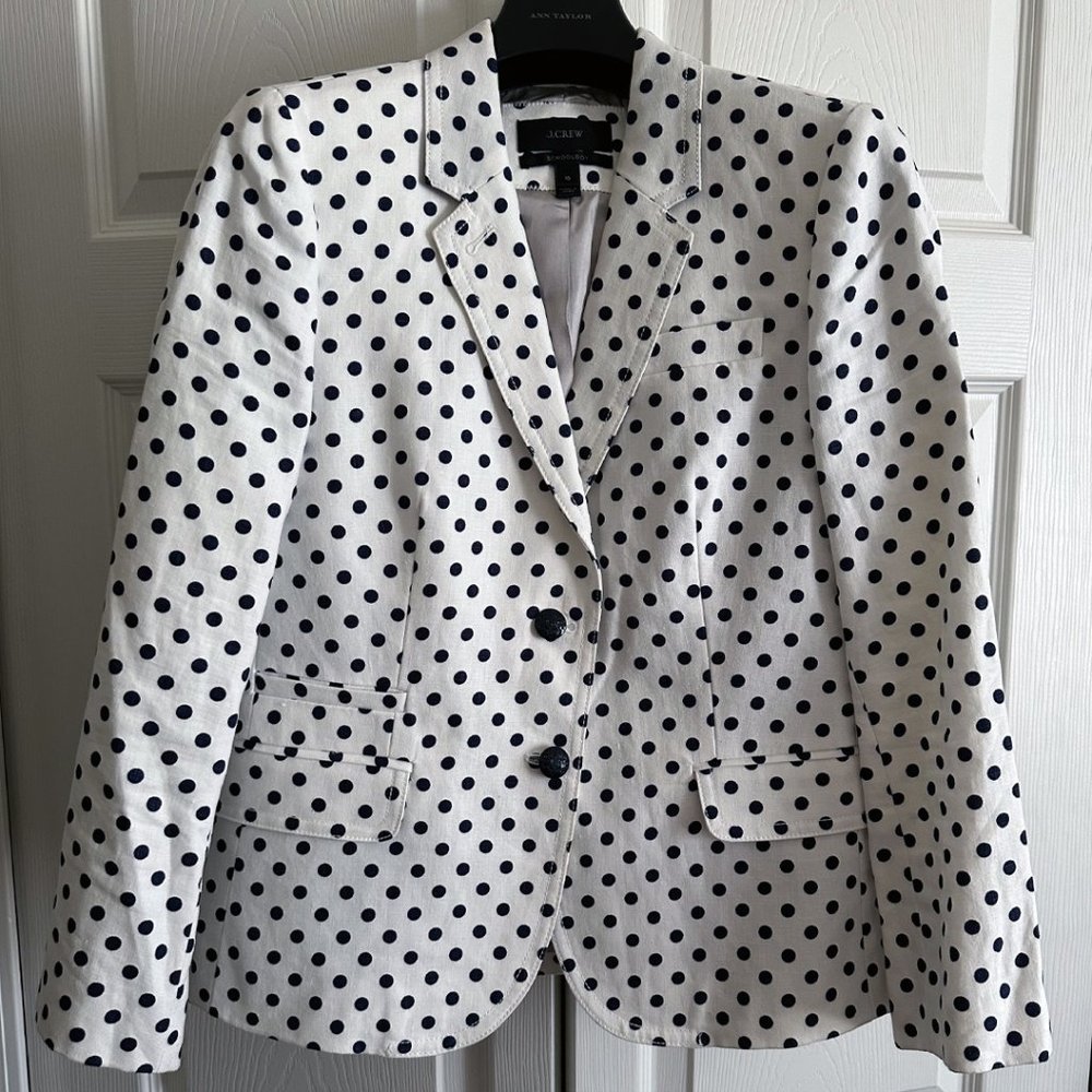 J. Crew Polka Dot School Boy Blazer, Navy & Off-White, Size 10